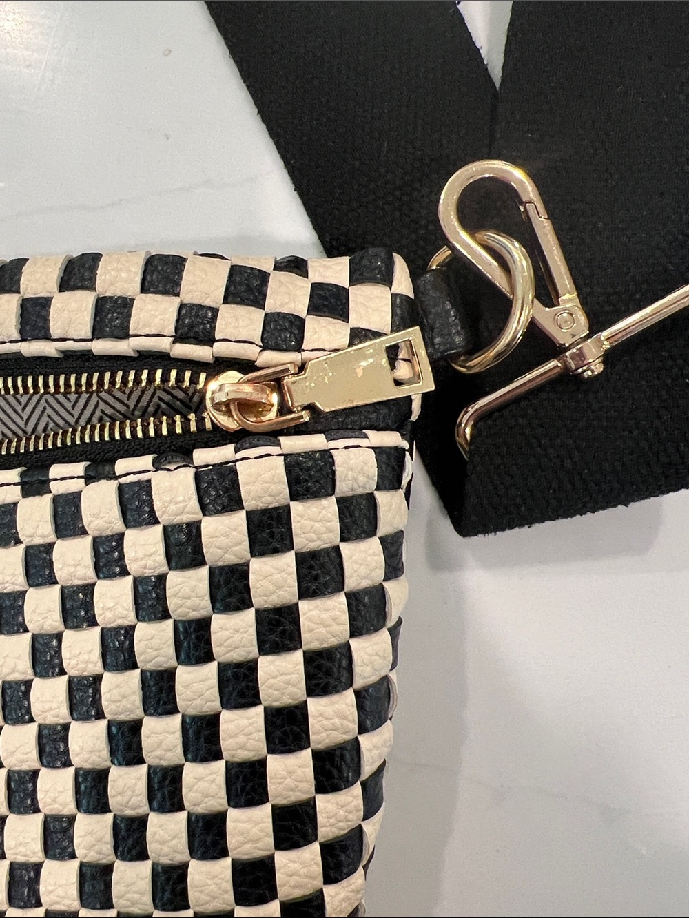 Checkerboard Crossbody Belt Bag - Black & Cream - Picture 4 of 6